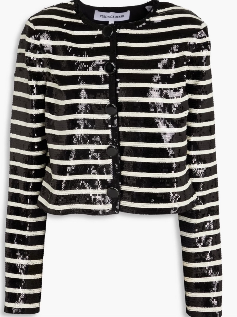NWT $798 Veronica Beard Black White Striped Sequin Cropped Mickey Jacket Sz 8
